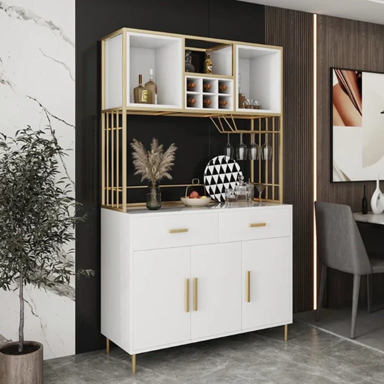 Aurelia Modern Bar Cabinet – Natural Wood Storage with Gold Accents
