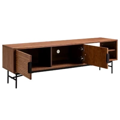 Picture of Ravelo – Walnut Ribbed TV Console with Open Shelves