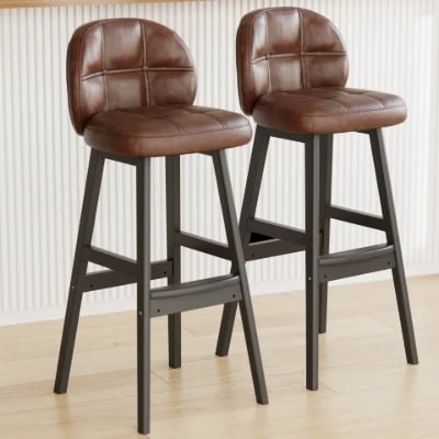 Picture of Rivano Bar Stool – Leather with Wooden Base