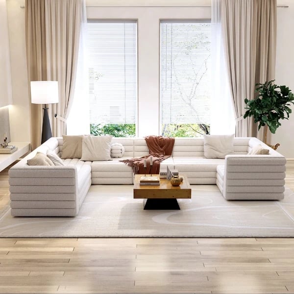 صورة سوريلا كنبة ركنية بشكل حرف يو – ٨ مقاعد – بقاعدة من الخشب الطبيعي