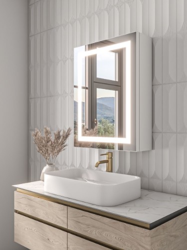 صورة تولين مرآة حمام بإضاءة ليد و خزانة