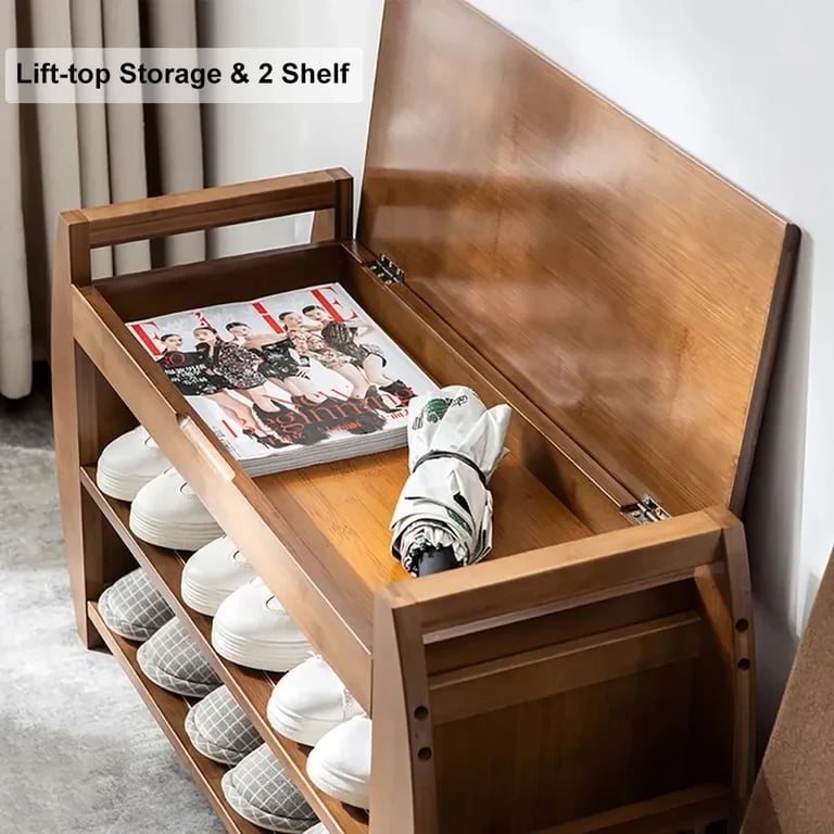 Arvena – Compact Natural Wood Shoe Bench with Storage