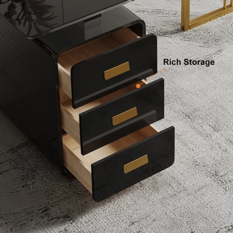 Picture of Jivar – Natural Wood Desk with White & Gold Finish and Castor Feet