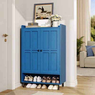 Mavine – Blue Natural Wood Shoe Cabinet