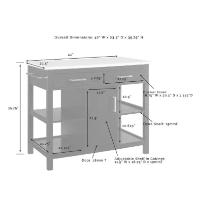 Flury Small Kitchen Island with storage