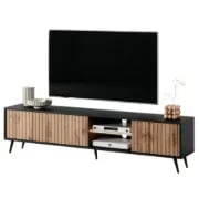 Picture of Nedra Black Natural Wood TV unit  with LED Shelves