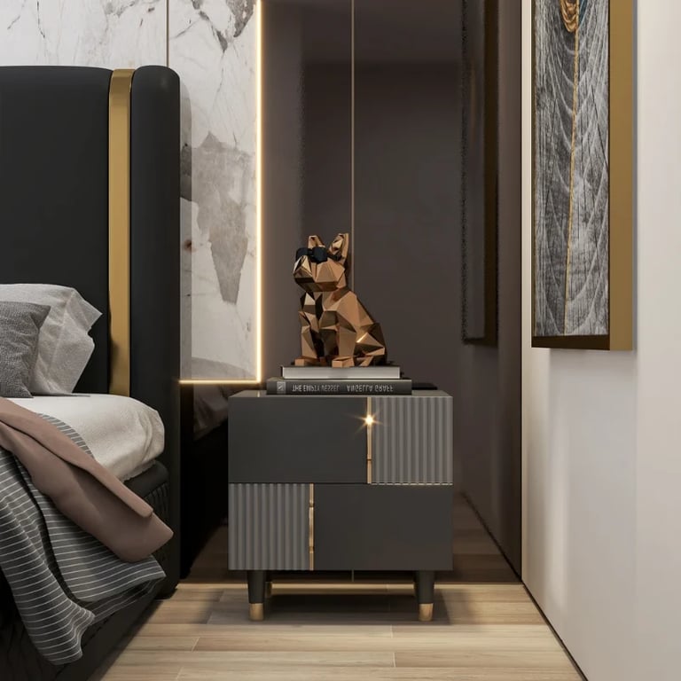 صورة طاولة غرفة نوم أسود مع رمادي دينزي - 2 درج