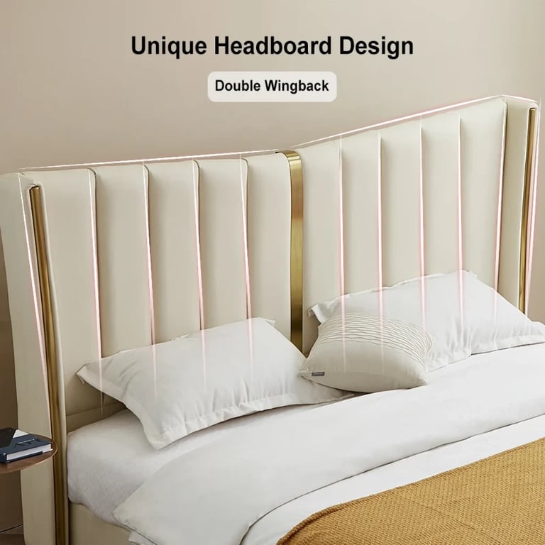 صورة سرير لوكس هافن المبطن – أناقة العاج والذهبي