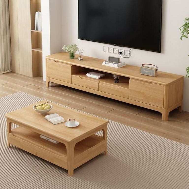 Picture of Almora TV Unit – NaturalWood with Drawers & Scandinavian Style