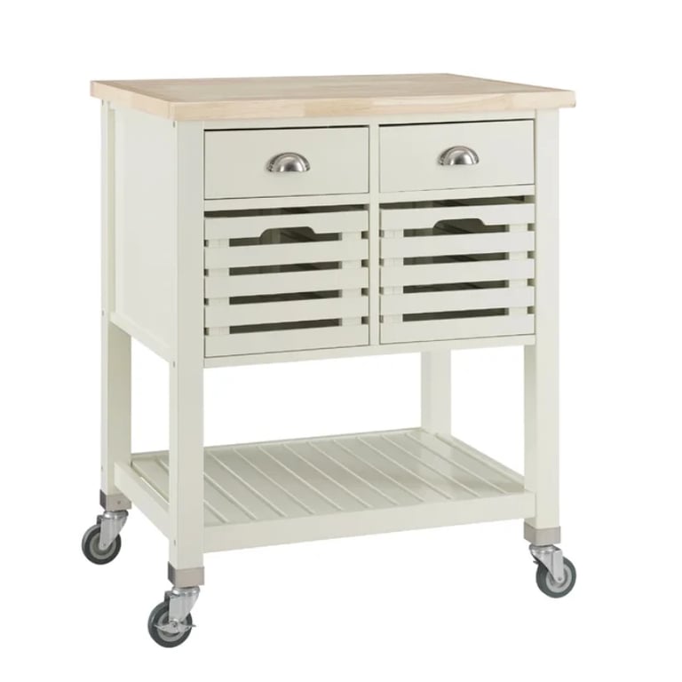 Diwai Rolling Kitchen Cart with Solid Wood Top