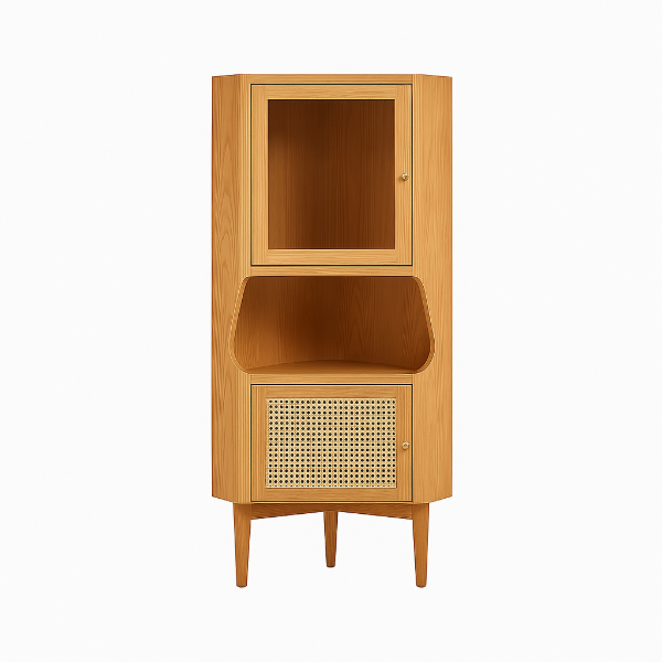 Hutch Natural Corner Cabinet 2-Door with Rattan