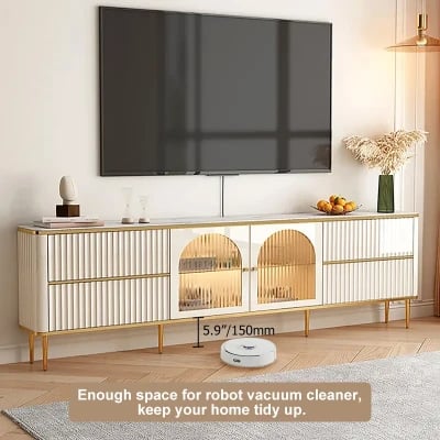 Picture of Monella TV Stand – Natural Wood with Cabinet Door and Storage Drawers