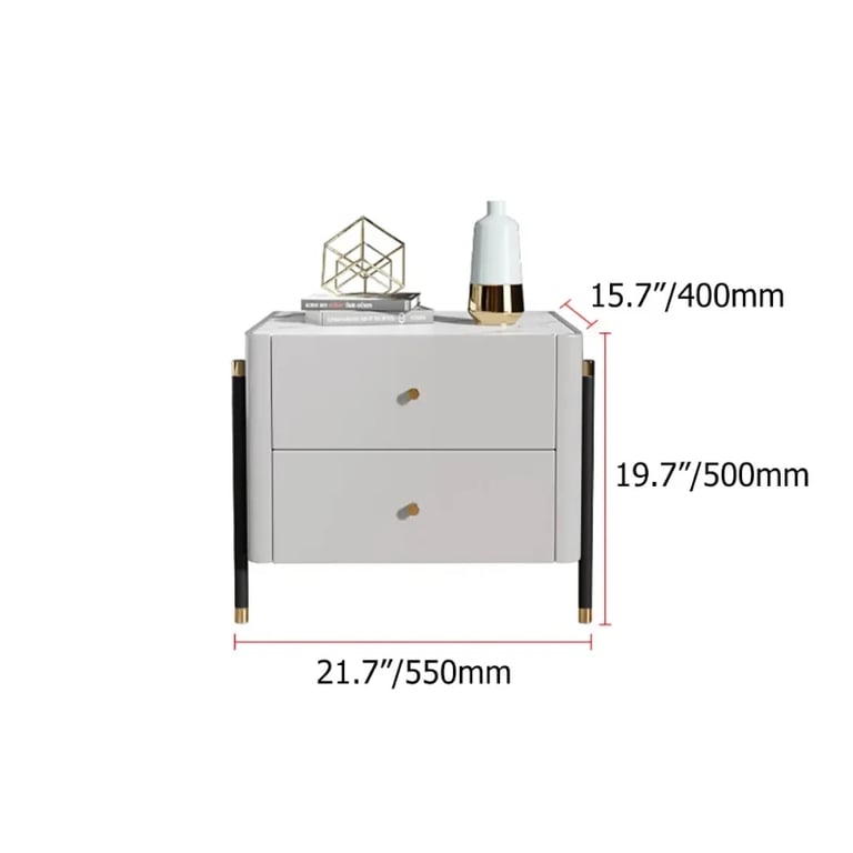 Haki Nightstand – Natural Wood Frame with Faux Marble Top and Dual Drawers