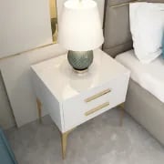 Hype Nightstand – Glossy Modern Design with Two Drawers and Gold Legs