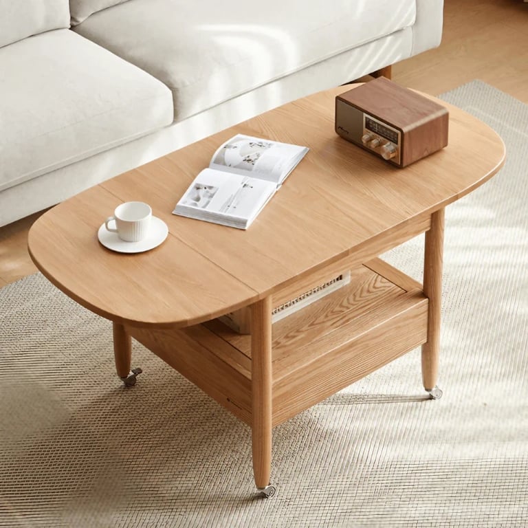 Picture of Divano Natural Wood Coffee Table – With Shelf, Drawer & Wheels