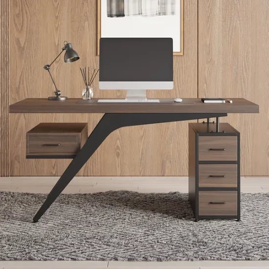 Picture of Cramson – Natural Wood Desk with Metal Legs, Shelf & Drawer