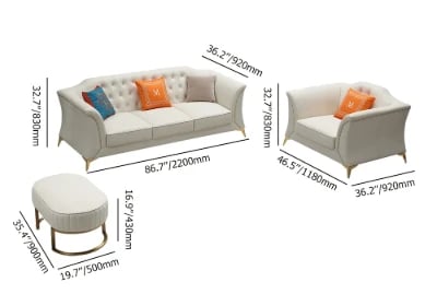 Marcelline – Sofa, Armchair & Ottoman Set with Elegant Natural Wood Accents | Customizable Design