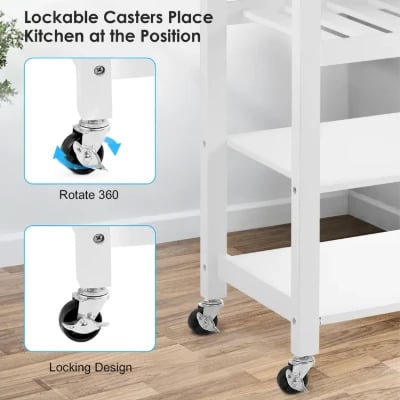 Yonn Rolling Kitchen Island with Solid Wood Top