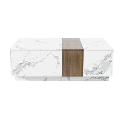 Marquina – Natural Wood TV Unit with Marble-Effect Finish and Matching Coffee Table