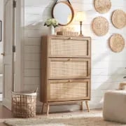 Soline – Natural Wood & Rattan Shoe Cabinet