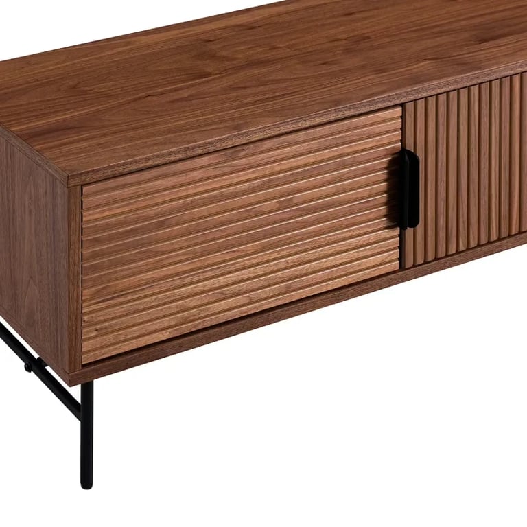 Picture of Ravelo – Walnut Ribbed TV Console with Open Shelves