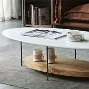 Elaris – Oval Coffee Table with Two Layers | Natural Wood & Marble Alternative