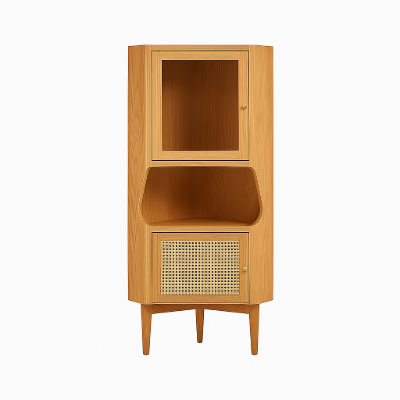 Hutch Natural Corner Cabinet 2-Door with Rattan