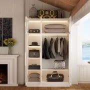 Picture of Paolo Modern wardrobe with glass doors and natural wood lighting