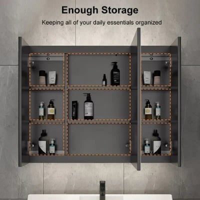 Modern Wall-mounted LED Lighted Bathroom Medicine Cabinet Vanity Mirror with Storage