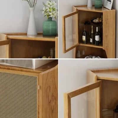 Hutch Natural Corner Cabinet 2-Door with Rattan