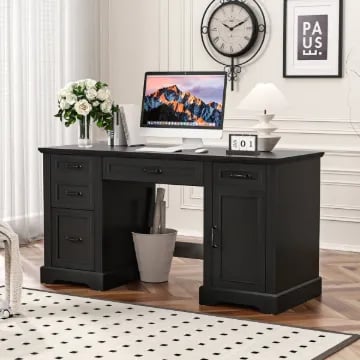 Heritage Black Executive Desk – Natural Wood