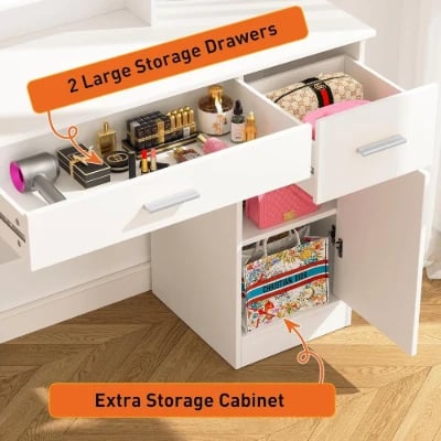 صورة طاولة مكياج مع مرآة مضاءة خشب طبيعى-صن كراون