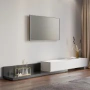 صورة وحدة تلفزيون لوناۤرا قابلة للتوسيع – خشب طبيعي مع 3 أدراج تخزين