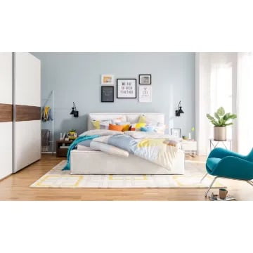 Picture of Nara – Natural wood bed frame upholstered in natural linen fabric