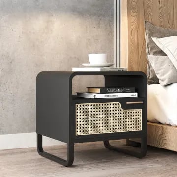 Picture of Kramsi Black Nightstand Rattan with Natural wood