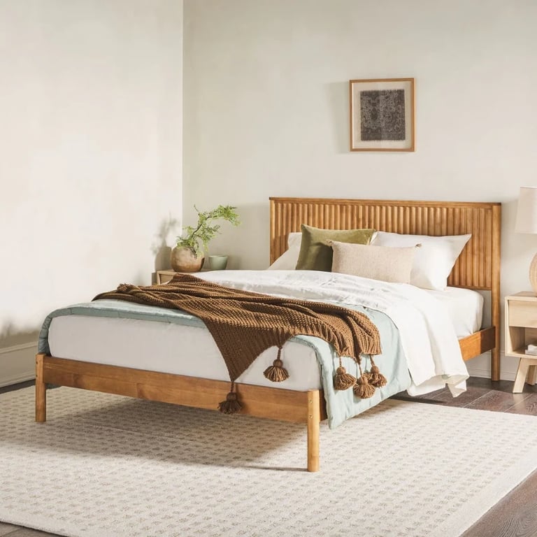 Arden Natural Wood Bed – Vertical Slat Headboard