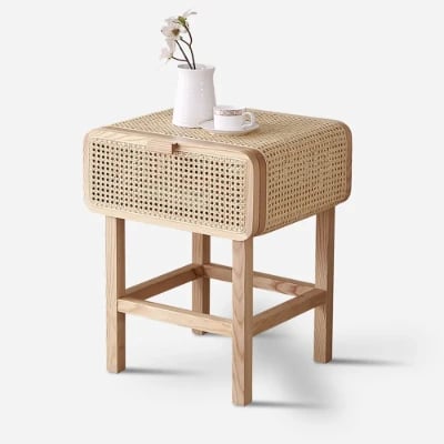 Picture of Amélie - Natural Wood & Rattan Side Table