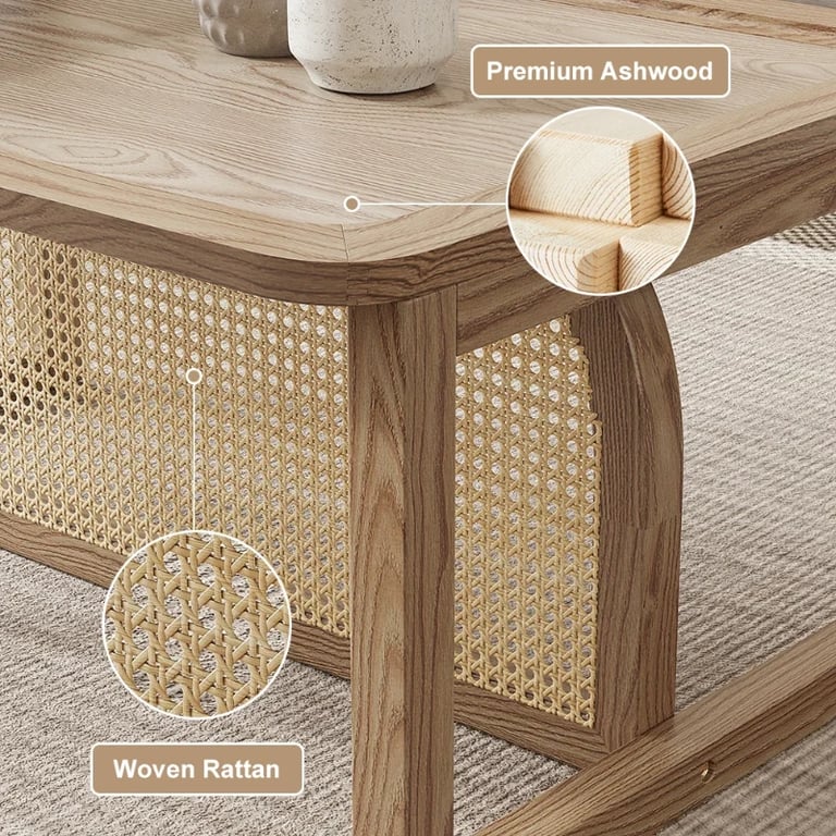 صورة طاولة القهوة كانورا من الراتان وخشب طبيعي – لمسة بوهيمية بسيطة