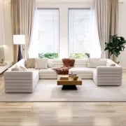 صورة سوريلا كنبة ركنية بشكل حرف يو – ٨ مقاعد – بقاعدة من الخشب الطبيعي