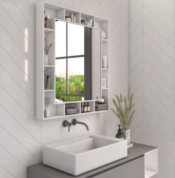 Picture of Gogcha – Natural Wood Bathroom Mirror with Storage Shelves