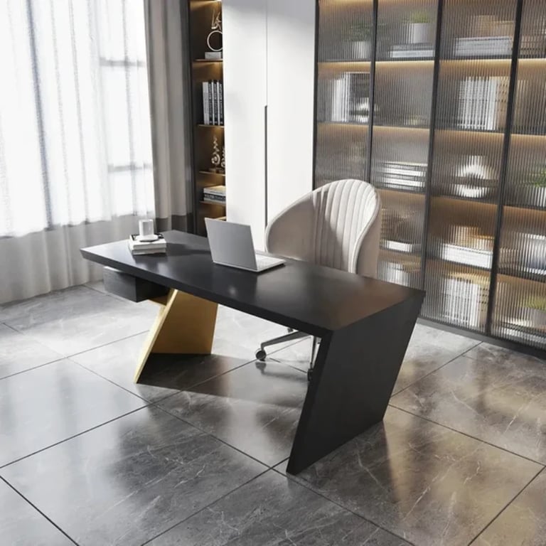 صورة رامفي – مكتب كتابة من الخشب الطبيعي مع إطار هندسي