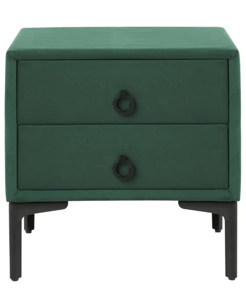 Aureva – Upholstered Bedside Table with 2 Drawers & Metal Legs