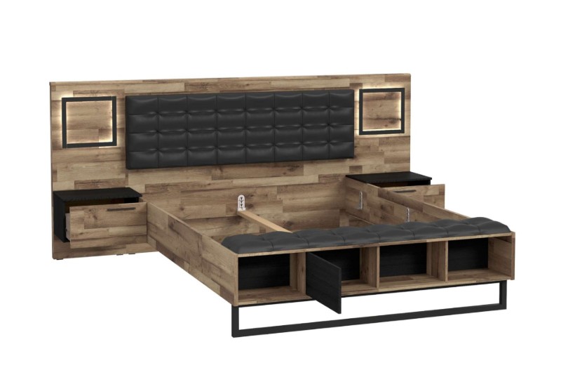 Picture of Loftline Natural Wood Bedroom Set – Floating Nightstands