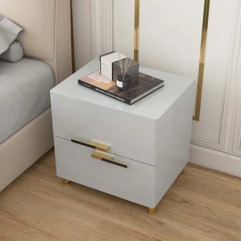 Picture of Grayish White Nightstand Modern 2-Drawer
