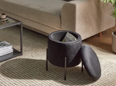 Ventro - Round Velvet Stool with Metal Legs