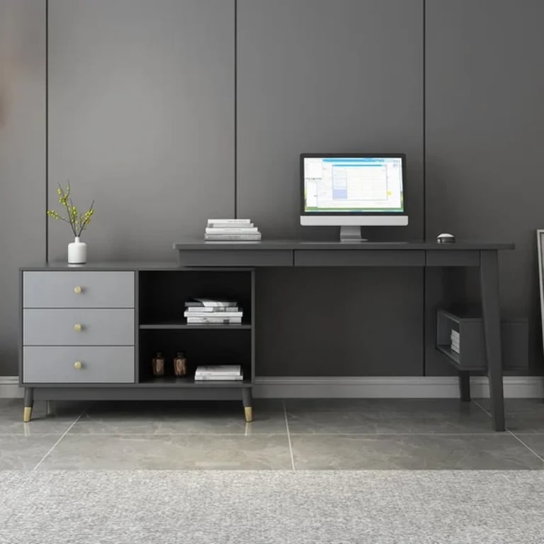 Picture of Ultic – L-Shaped Natural Wood Home Desk with Drawers & Shelf