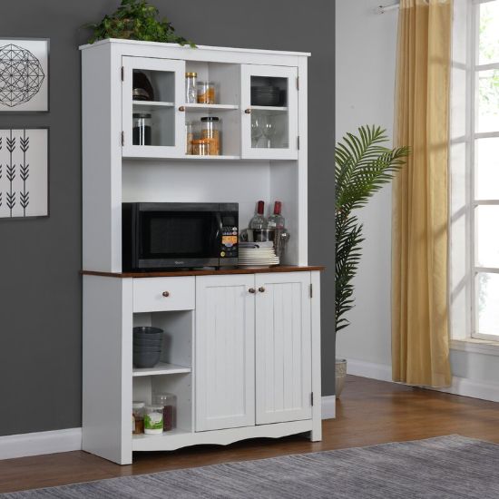 Dodwle Dining Hutch Classic Storage Cabinet with Glass Doors - Natural Wood