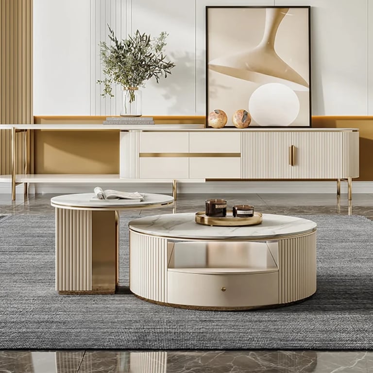 صورة طقم طاولات فيلميرا لوكس – أناقة ذهبية تلتقي بسحر الخشب الطبيعي