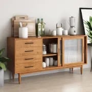 Picture of Harver Sliding Glass Sideboard – Natural Wood with Drawers