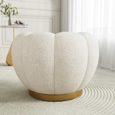 Noria Upholstered Ottoman – Natural Fabric with Wooden Base